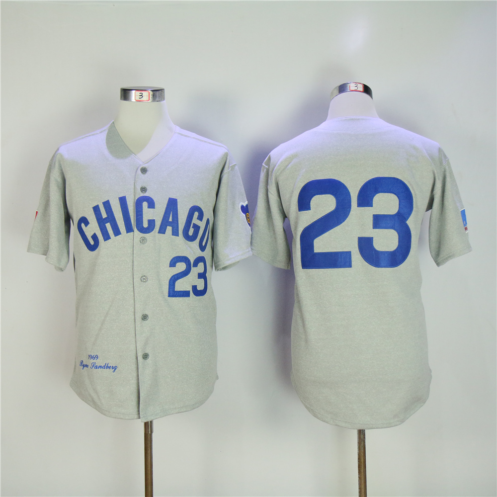 Men Chicago Cubs #23 Sandberg Grey Throwback 1969 MLB Jerseys